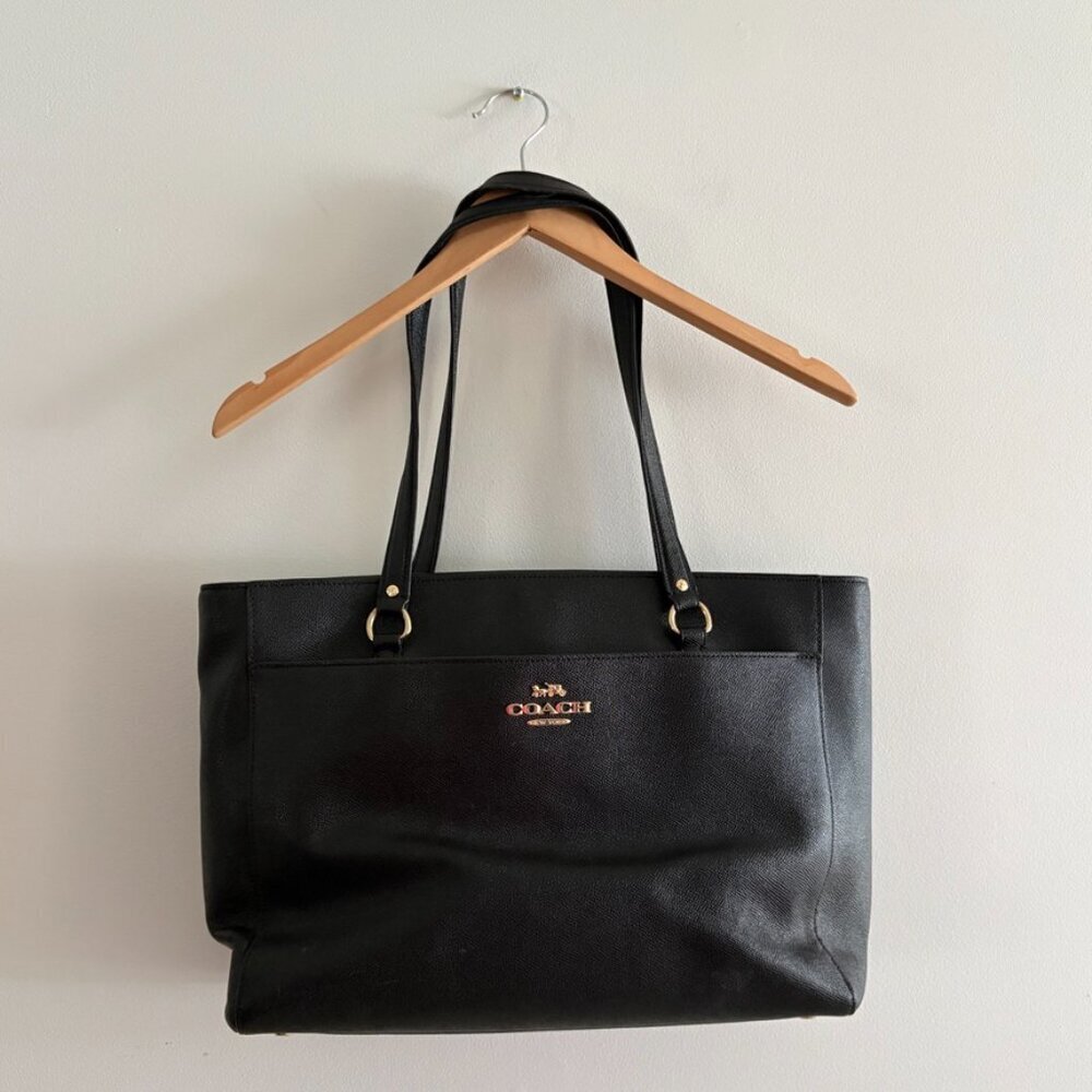 Coach Addison Tote Bag Black Crossgrain Leather Gold Hardware - Picture 3 of 9